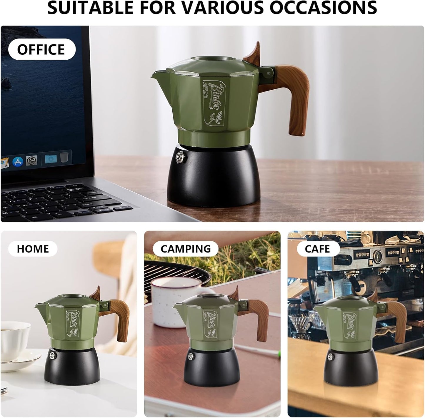 Bincoo Small Espresso Maker Stovetop, 2 Cups Moka Pot Espresso Pot Stovetop,120ml Italian Coffee maker for Cappuccino Latte,Cafetera Cubana