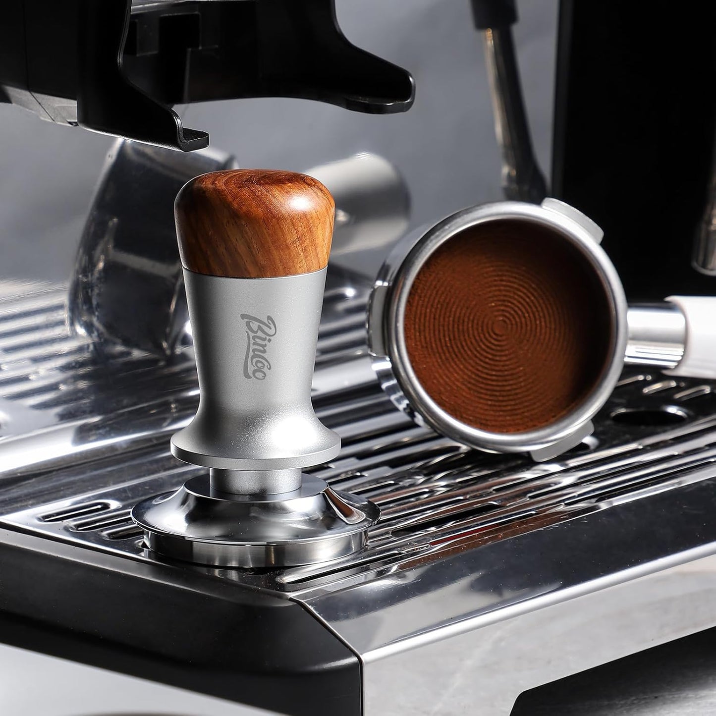 Espresso Tamper 51mm - Level Coffee Tamper for Espresso Machine Accessories,Stainless Steel Ripple Base,Spring Loaded