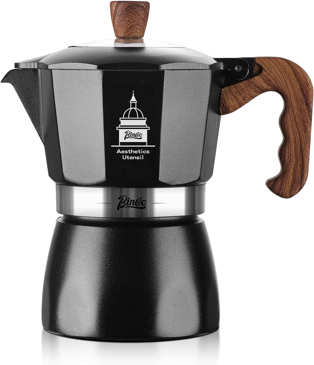 Bincoo Stovetop Espresso Maker,Classic Aluminum Italian Coffee Maker,2Cups Moka Pot for Italian and Cuban Café Brewing, Double Valve Extraction (White-Black, 2 Cups)