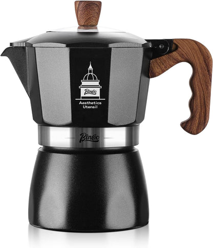Bincoo Stovetop Espresso Maker,Classic Aluminum Italian Coffee Maker,2Cups Moka Pot for Italian and Cuban Café Brewing, Double Valve Extraction (White-Black, 2 Cups)