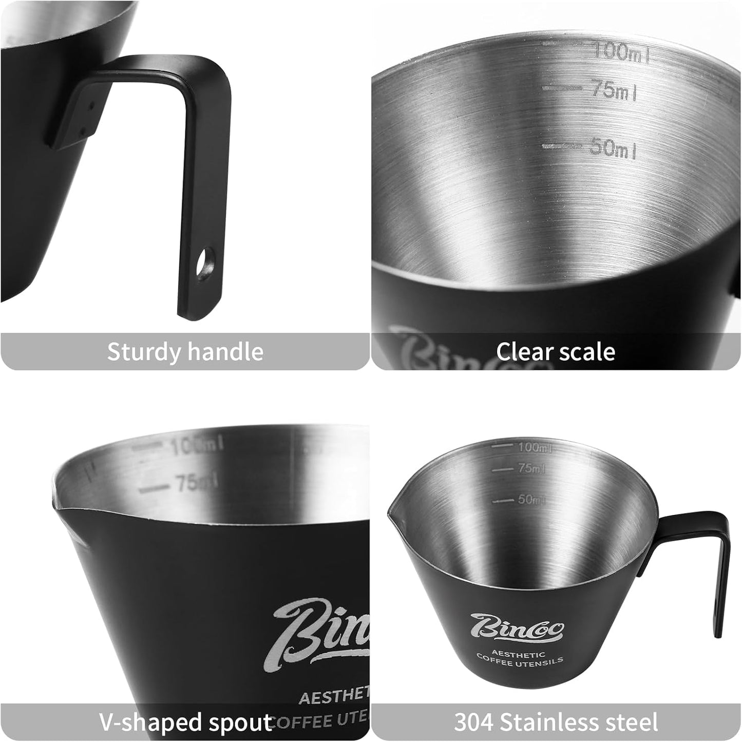 Pink Espresso Measuring Cup with Handle - 2 Pack Stainless Steel Espresso Pouring Cup with Double Spout,100ML Espresso Shot Cup for Coffee Bean,Tomato,Sauce,Milk