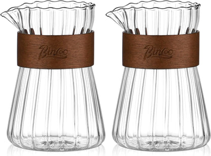 Small Glass Coffee Server Set of 2 - Manual Pour Over Coffee Maker 16oz, Borosilicate Glass Coffee Carafe with Heat-Resistant Wood Ring,2 Pack