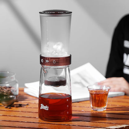 Bincoo GYKF2195 Adjustable Flow Cold Brew Coffee Maker, 450ml Glass Ice Drip Tower with Control Valve & 500-Mesh Stainless Steel Filter for Smooth, Low-Acid Cold Brew Iced Coffee at Home (Translucent Amber) GYKF2195