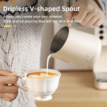 Milk Frothing Pitcher 500ML - Espresso Steaming Pitcher with Large Handle and Scale,Stainless Steel Milk Frothing Cup for Cappuccino, Latte Art,Coffee Machine Accessories (White)