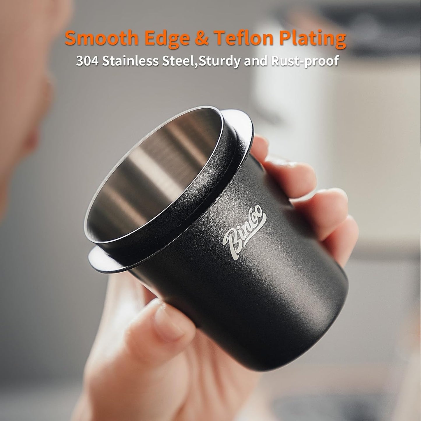 Bincoo Coffee Dosing Cup 58mm, Stainless Steel Espresso Coffee Dosing Cup Coffee Grinder Powder Cup Compatible with 58mm Portafilter (58mm)