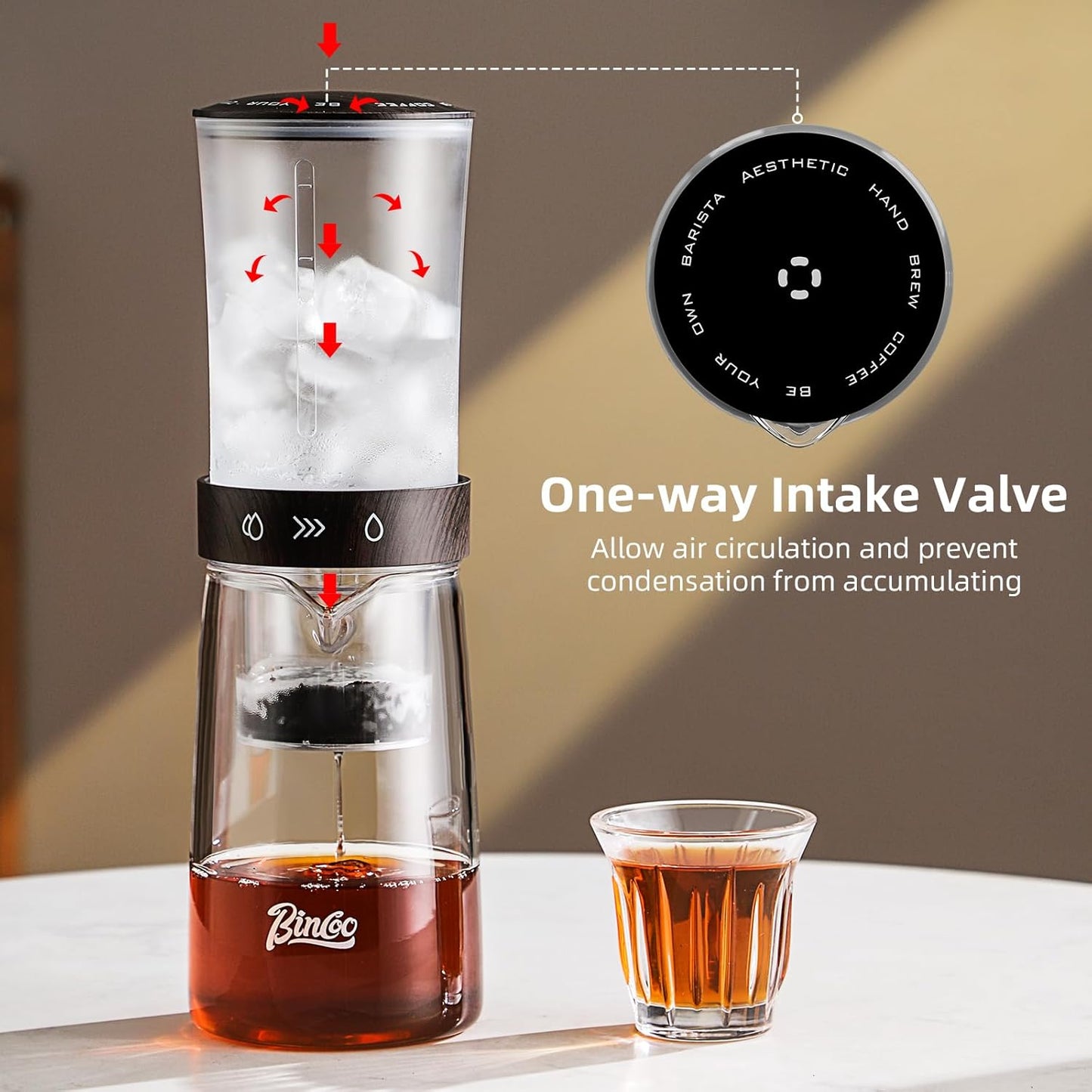 Bincoo GYKF2195 Cold Brew Coffee Maker 450ML, Ice Drip Coffee Brewer,Slow Drip Coffee Maker with Fine Mesh Filter, Adjustable Water Flow (Dark Brown)