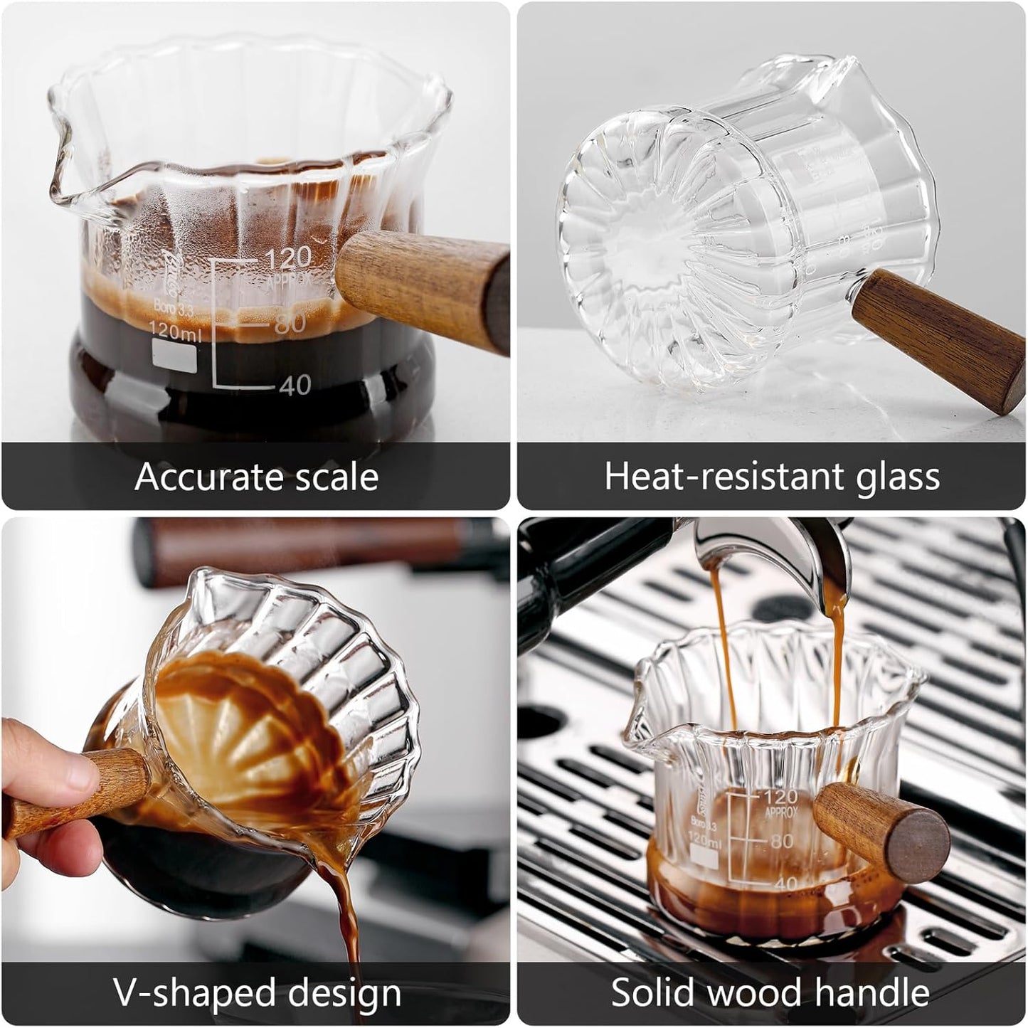 Espresso Shot Glass, 120 ML Espresso Cups with Handle and Dual-Scale, Espresso Shot Glass with V-Shaped Mouth