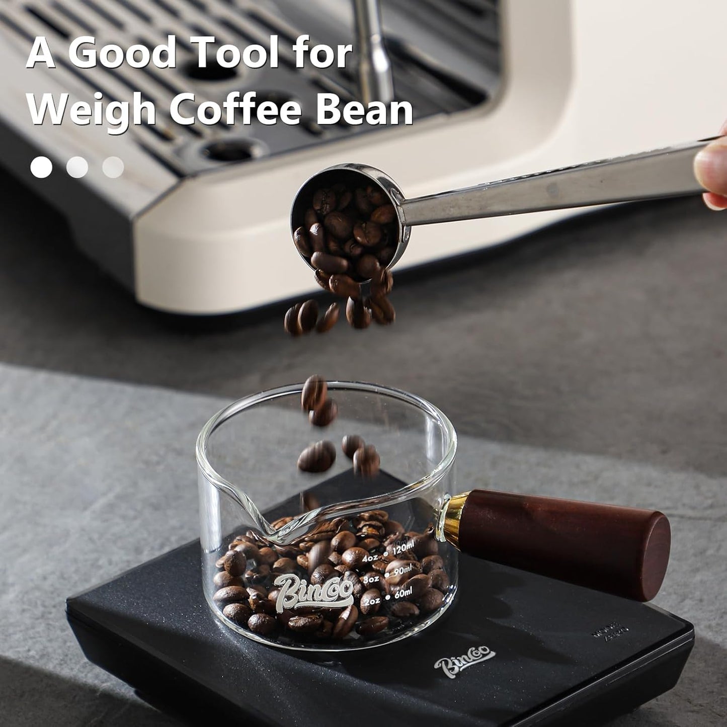 Espresso Shot Glasses with Wood Handle - 120ml Glass Coffee Bean Dosing Cup with Dual Spout,Clear Espresso Measuring Cup Glass for Barista Coffee Measure