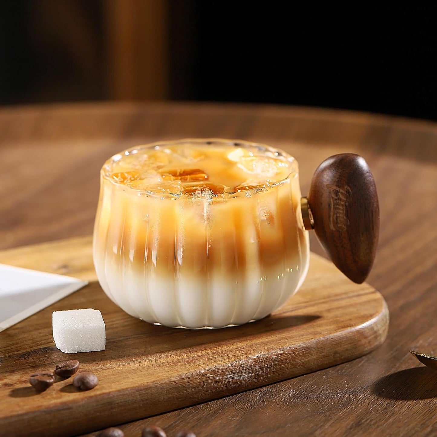 Bincoo GYJ60366 Iced Coffee Cups Set of 2,Clear Glass Coffee Mug Set Latte Glasses,250ml Cappuccino Mugs Espresso Coffee Cups with Handle