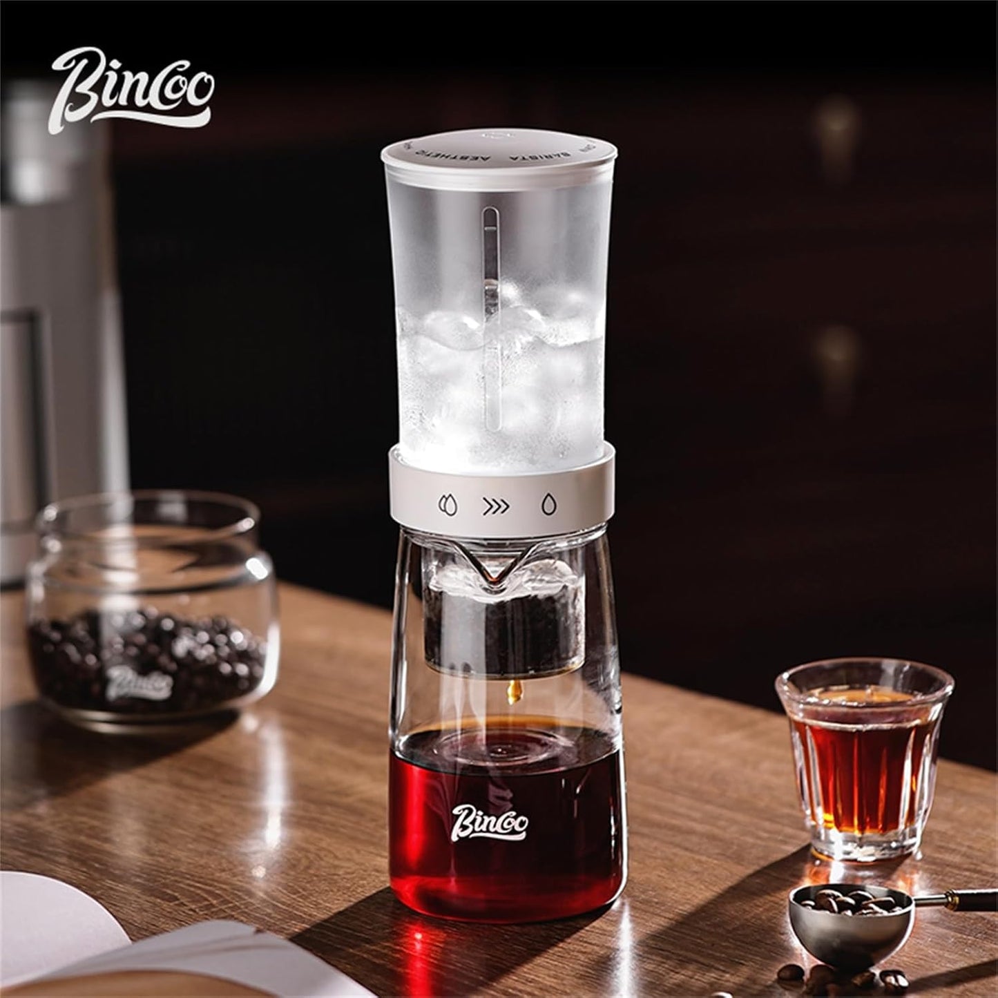 Bincoo GYKF2195 Cold Brew Coffee Maker 450ml-Bincoo High Borosilicate Glass Ice Drip Coffee Brewer,Adjustable Dual-Outlet Drip Speed, Constant Pressure Brewing