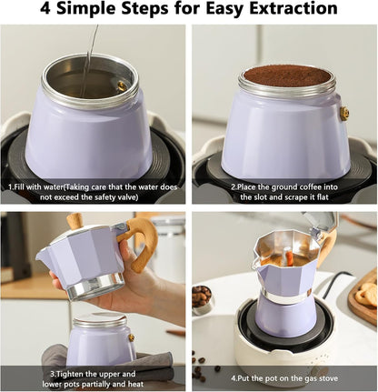 Bincoo Espresso Maker Stovetop,Camping Moka Pot 2 Cup/120ML,Stove Top Espresso Italian Coffee Maker,Easy to Use (White)