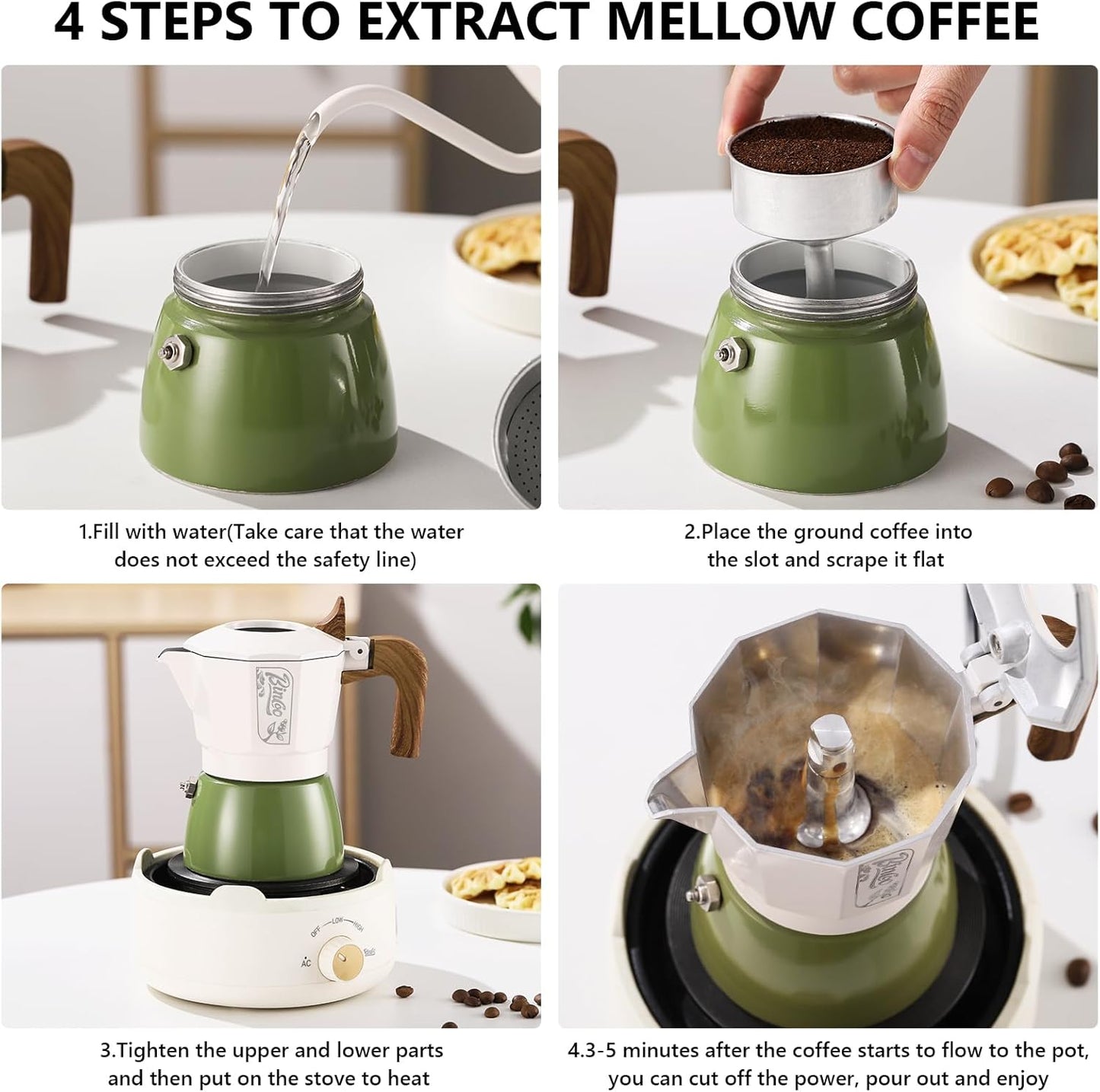 Bincoo Small Espresso Maker Stovetop, 2 Cups Moka Pot Espresso Pot Stovetop,120ml Italian Coffee maker for Cappuccino Latte,Cafetera Cubana