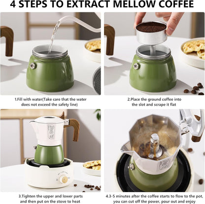 Bincoo Small Espresso Maker Stovetop, 2 Cups Moka Pot Espresso Pot Stovetop,120ml Italian Coffee maker for Cappuccino Latte,Cafetera Cubana