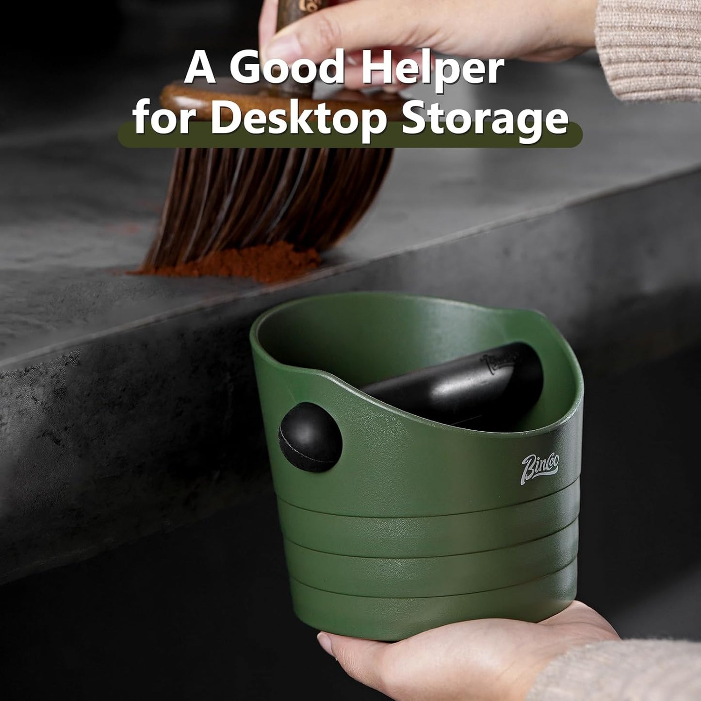 Cute Espresso Knock Box - 4.5 Inch Coffee Ground Knock Box, Espresso Puck Knock Box with Removable Knock Bar and Non-Slip Base (Army Green)