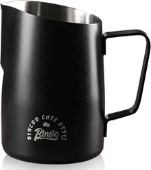 Milk Frothing Pitcher, 20OZ/600ML Stainless Steel Espresso Steaming Pitcher Coffee Milk Frother Cup with Handle and Scale (Black)