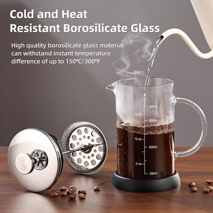 Bincoo French Press Coffee Maker 600ML - Single Layer Borolicate Glass Travel Coffee Press,Tea and Frothed Milk Press, Easy to Use