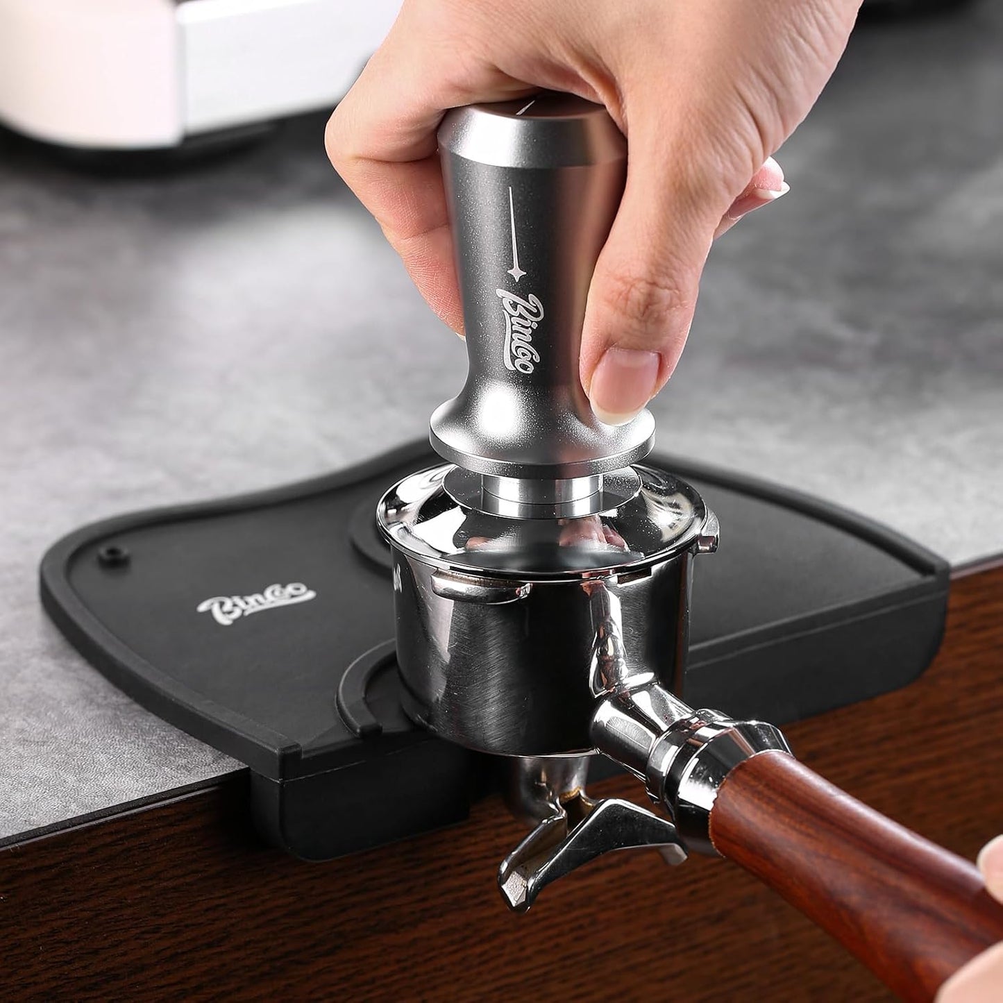 Silicone Coffee Tamper Mat,Rubber Espresso Tamping Pad for Barista Tool Home Kitchen Bar Coffee Shop,Double Hole Corner Edge