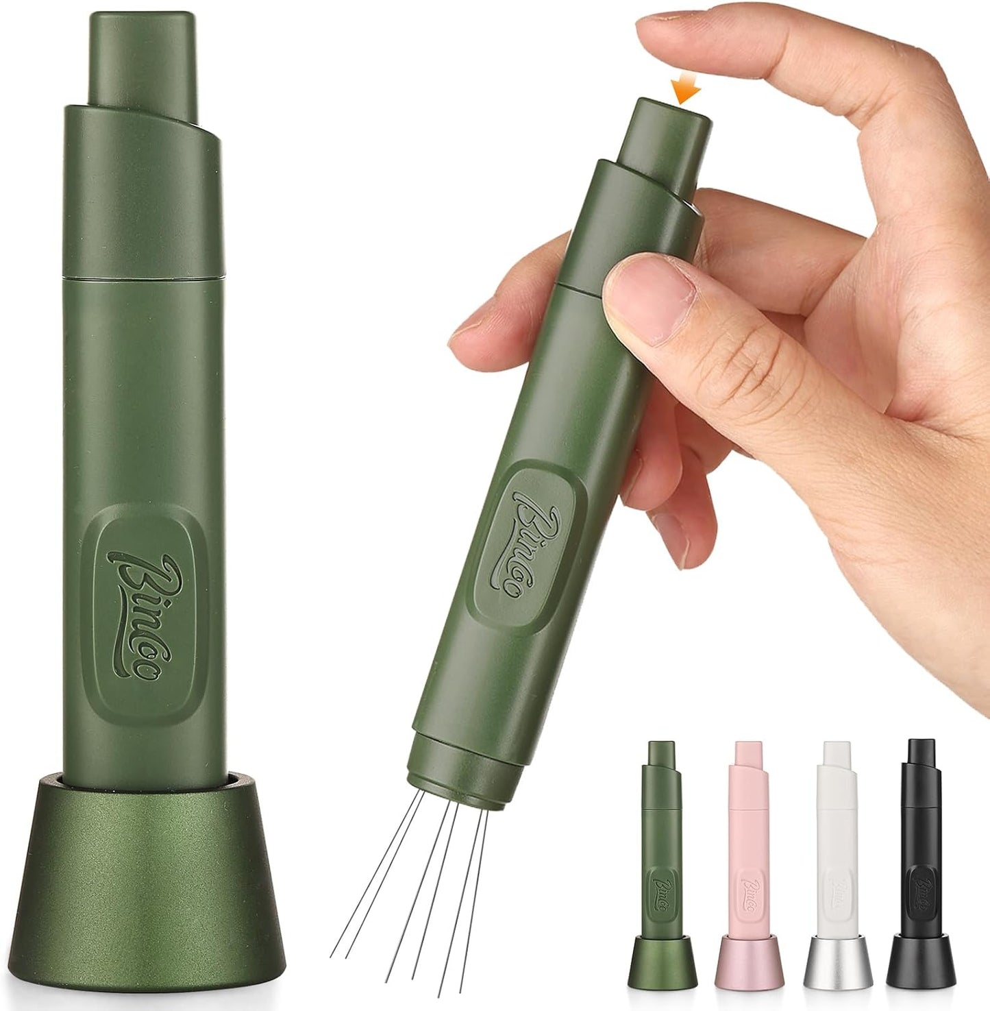 Retractable WDT Tool Espresso Distribution Tool - Coffee Distributor Espresso Stirrer for Barista with Storage Stand & Extra 6 Replaceable Needles (Black)