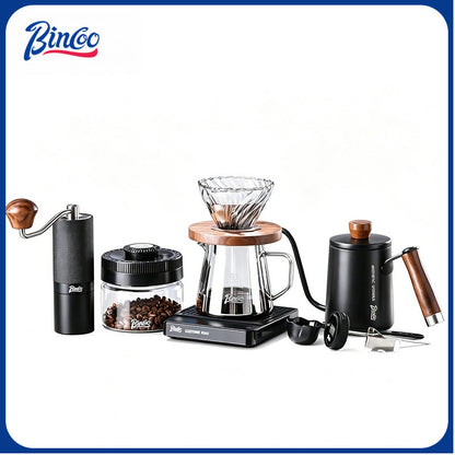 BINCOO Pour Over Coffee Set Threaded Glass Dripper Glass Sharing Pot Manual Coffee Grinder Barista Coffee Tool Set