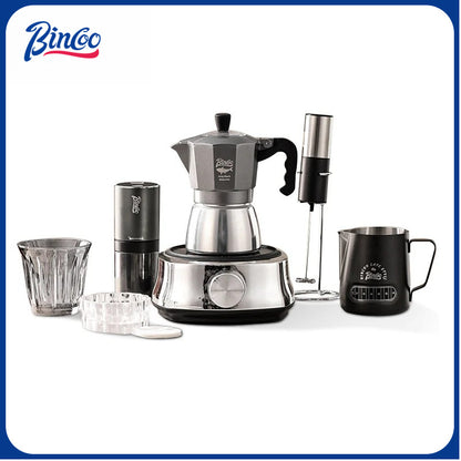 BINCOO Double Valve Moka Pot Home Electric Ceramic Pot Brewing Coffee Pot Espresso Extraction Small Hand-ground Coffee Maker Set 2Cups