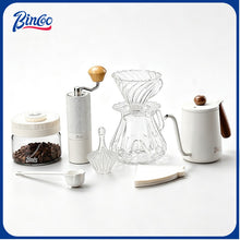 BINCOO Hand‑pour Coffee Set, V60 Dripper with Manual Coffee Grinder, Glass Sharing Pot, Heat‑Resistant View‑Mountain Kettle Kit