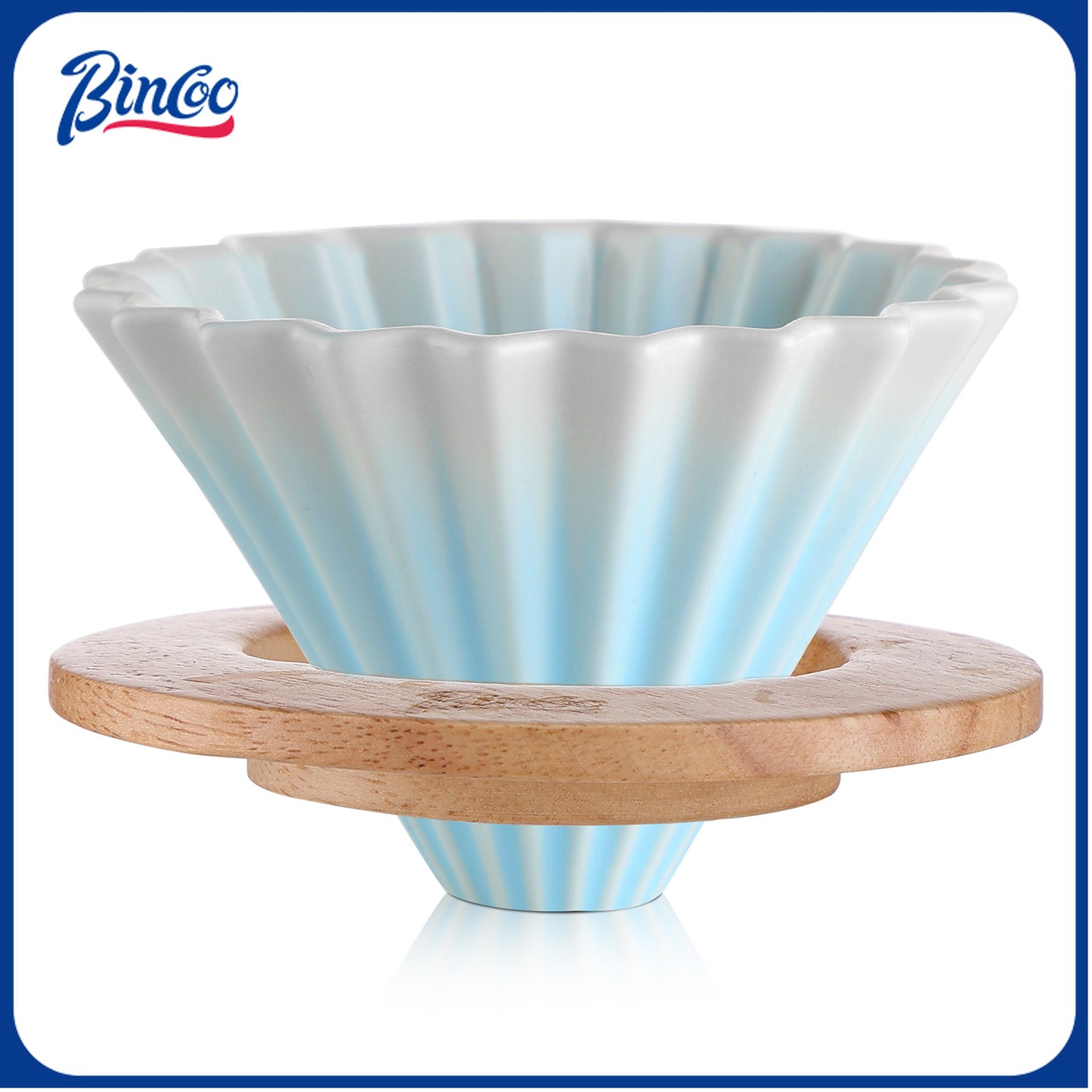 Bincoo GYKF1990 Ceramic Coffee Dripper,Pour Over Coffee Dripper with Wood Stand, Flower-shape for 1-2 Cups Slow Brewing Maker for Home Cafe (Pink)