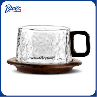 BINCOO Heat-resistant Glass Coffee Cup & Saucer Set with Spoon Handle Design Ideal for Home & Office Use 230ML