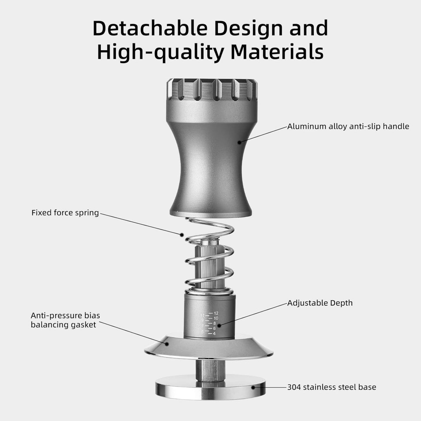 Bincoo GYKF0820 Espresso Tamper 58mm-Consistent Pressure Coffee Tamper for Barista Home,Adjustable Depth,Stainless Steel Base Tamper Espresso Tool Fits 58mm Portafilters(Grey 58mm)