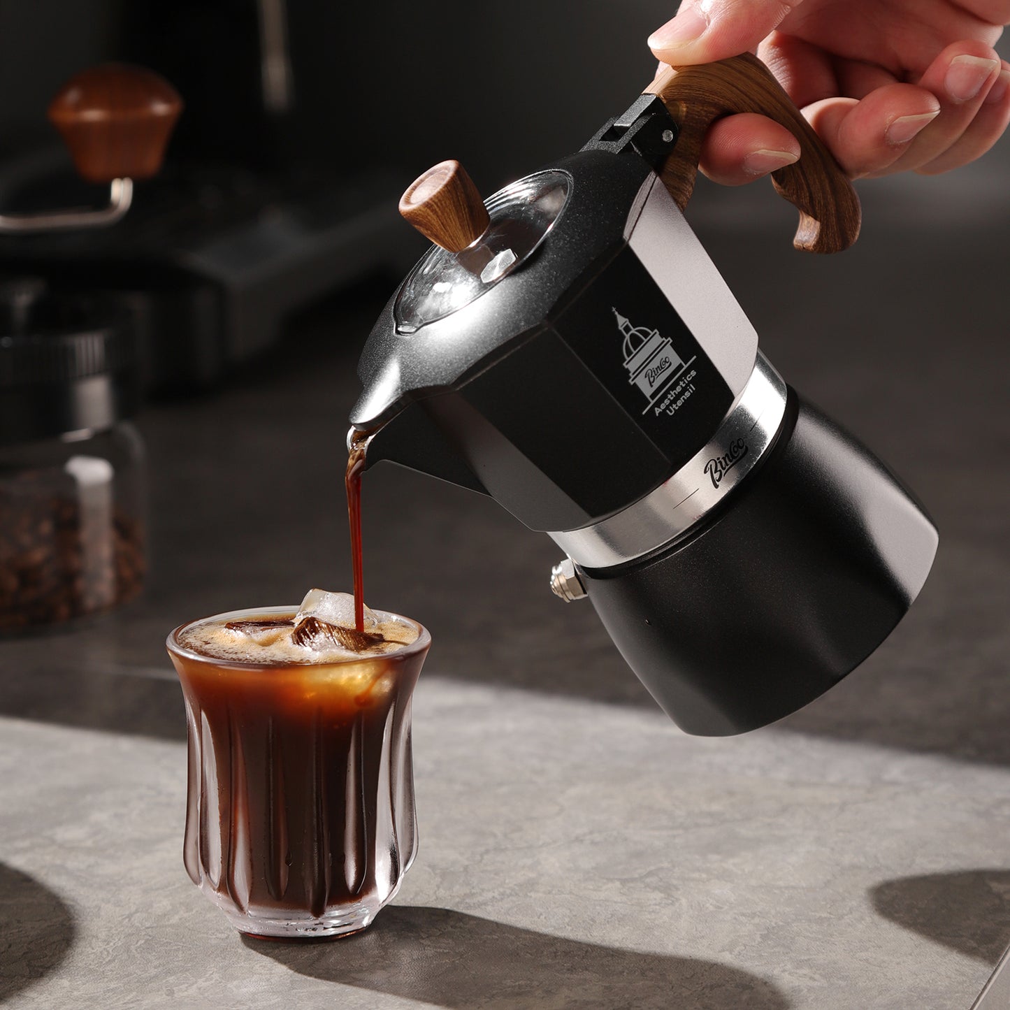 Bincoo Stovetop Espresso Maker,Classic Aluminum Italian Coffee Maker,2Cups Moka Pot for Italian and Cuban Café Brewing, Double Valve Extraction (White-Black, 2 Cups)