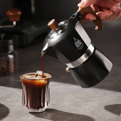 Bincoo Stovetop Espresso Maker,Classic Aluminum Italian Coffee Maker,2Cups Moka Pot for Italian and Cuban Café Brewing, Double Valve Extraction (White-Black, 2 Cups)