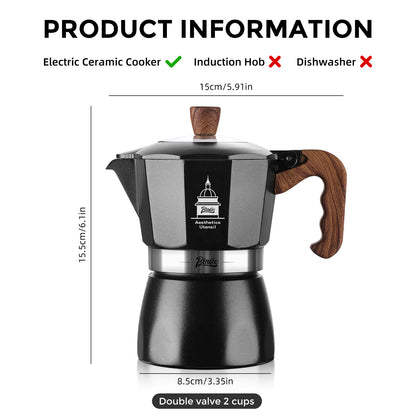 Bincoo Stovetop Espresso Maker,Classic Aluminum Italian Coffee Maker,2Cups Moka Pot for Italian and Cuban Café Brewing, Double Valve Extraction (White-Black, 2 Cups)