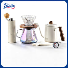 BINCOO Pour‑Over Coffee Set with Manual Coffee Grinder, Glass Server & Glass Dripper with Wooden Holder, Coffee Brewing Kit