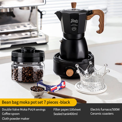 Bincoo Double Valve Moka Pot - Stovetop Espresso Maker with Rich Crema, Italian Style Coffee Pot with Imitation Wood Handle, Food-Grade Aluminum for Home Brewing