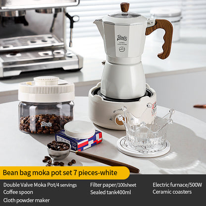 Bincoo Double Valve Moka Pot - Stovetop Espresso Maker with Rich Crema, Italian Style Coffee Pot with Imitation Wood Handle, Food-Grade Aluminum for Home Brewing
