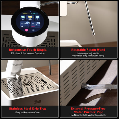 Bincoo Espresso Machine with Touch Screen | 15‑Bar Extraction, Milk Steam Wand, Compact Semi‑Automatic Coffee Maker for Home Barista