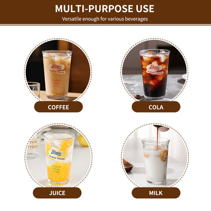 Bincoo Glass Iced Coffee Cups Set of 2 - Drinking Glasses Set 380ML, Clear Heavy Base Tall Beer Glasses, Water Glasses, Bar Glass, Wine, Juice, Iced Tea