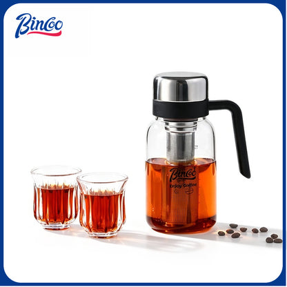 BINCOO Glass Cold Brew Pot with Handle Portable Cold Brew Coffee Cup with Stainless Steel Filter Fridge‑Safe 750ML