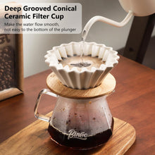 Bincoo 400ML Pour Over Coffee Maker Set with Filter Paper, Ceramic Coffee Dripper with Wood Stand Set for 1-2 Cups - Professional Brewing Tools for Home Office (White)