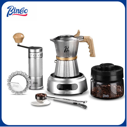 BINCOO Three-valve 316 Stainless Steel Moka Pot with Solid Wood Handle Home-use Compact Espresso Coffee Maker Set 2Cups