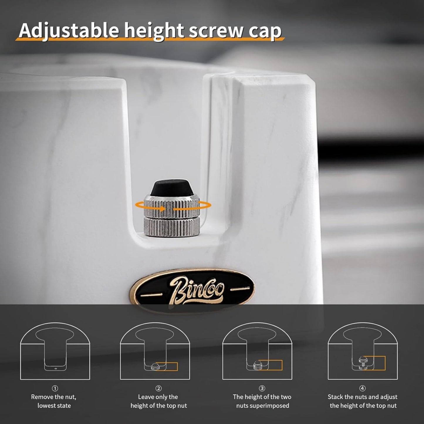 Bincoo Multifunction Espresso Tamper Station 4 Holes,Adjustable Height Espresso Coffee Organizer Box Fit for Storage 51, 53, 58MM Espresso Tamper,Coffee Tamper Holder (Marble White)