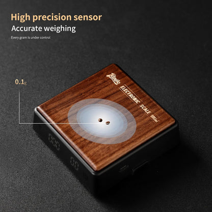 Mini Coffee Digital Scale with Timer, Rechargeable Kitchen Electronic Scale, Compact Digital Scale for Precision Brewing, Accurate Measurement for Espresso & Pour Over (Wood)