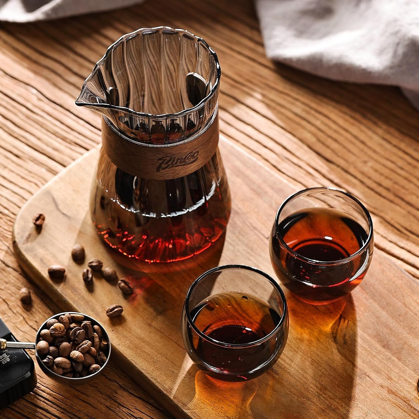 Small Glass Coffee Server Set of 2 - Manual Pour Over Coffee Maker 16oz, Borosilicate Glass Coffee Carafe with Heat-Resistant Wood Ring,2 Pack