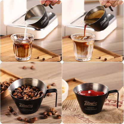 Pink Espresso Measuring Cup with Handle - 2 Pack Stainless Steel Espresso Pouring Cup with Double Spout,100ML Espresso Shot Cup for Coffee Bean,Tomato,Sauce,Milk