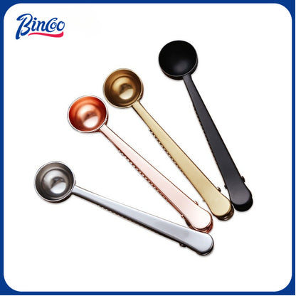 BINCOO Stainless Steel Coffee Bean Long Handle Measuring Spoon Sealing Clip Special Spoon Coffee Appliance Accessories