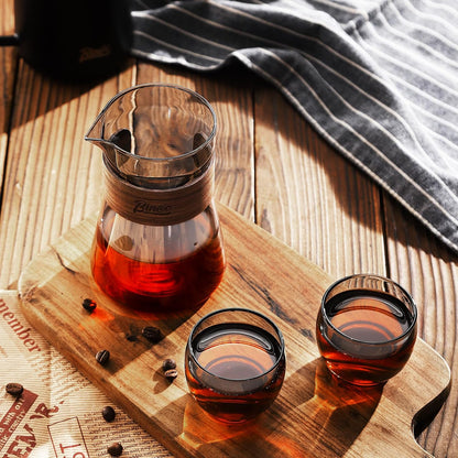 Bincoo 16oz Glass Coffee Carafe with Wood Heat-Resistant Layer, Coffee Decanter Coffee Server for Pour Over, Coffee Pot, Clear