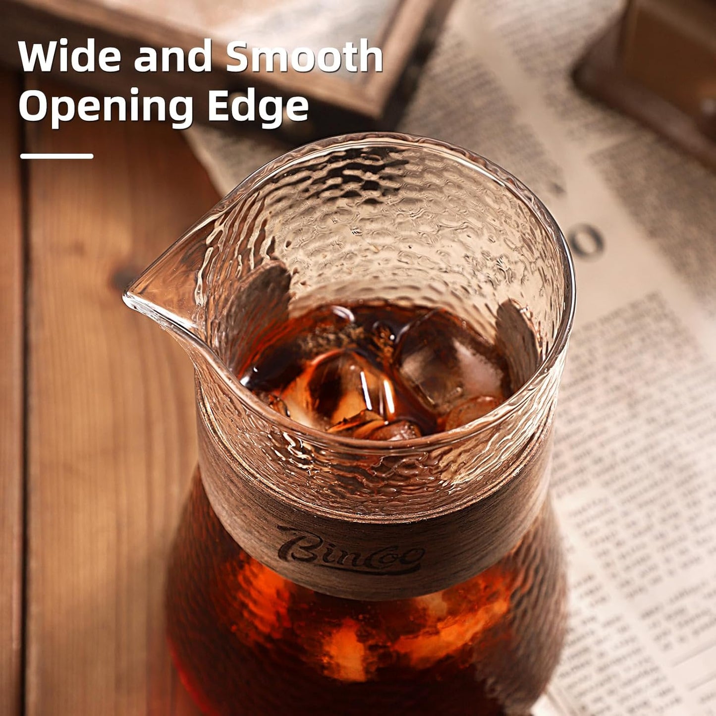 Bincoo GYKF1335 Glass Coffee Server 500ML/16oz - Glass Coffee Carafe with Heat-Resistant Wood Loop,Clear Coffee Decanter Coffee Server for Pour Over, Coffee Pot