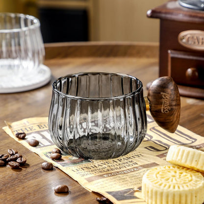 Bincoo GYJ60366 Iced Coffee Cups Set of 2,Clear Glass Coffee Mug Set Latte Glasses,250ml Cappuccino Mugs Espresso Coffee Cups with Handle (Gray)