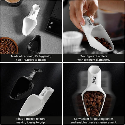 Bincoo Coffee Bean Dosing Cup, Ceramic Coffee Beans Dosing Set of 2, Measuring Cup Hold Up to 30g Coffee, Weigh Coffee Bean Container, Espresso Accessories for Coffee Bar, Tea Dosing (White+Black)