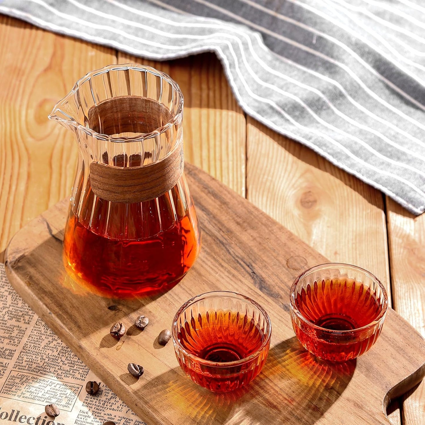 Small Glass Coffee Server Set of 2 - Manual Pour Over Coffee Maker 16oz, Borosilicate Glass Coffee Carafe with Heat-Resistant Wood Ring,2 Pack