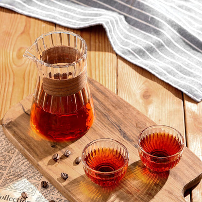 Small Glass Coffee Server Set of 2 - Manual Pour Over Coffee Maker 16oz, Borosilicate Glass Coffee Carafe with Heat-Resistant Wood Ring,2 Pack